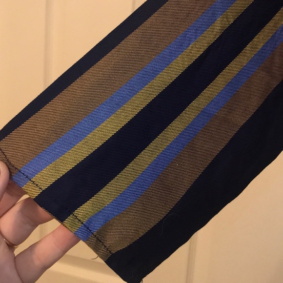 Navy Gold Brown Striped Blouse w/ Tie Knot Bottom - Picture 3 of 4